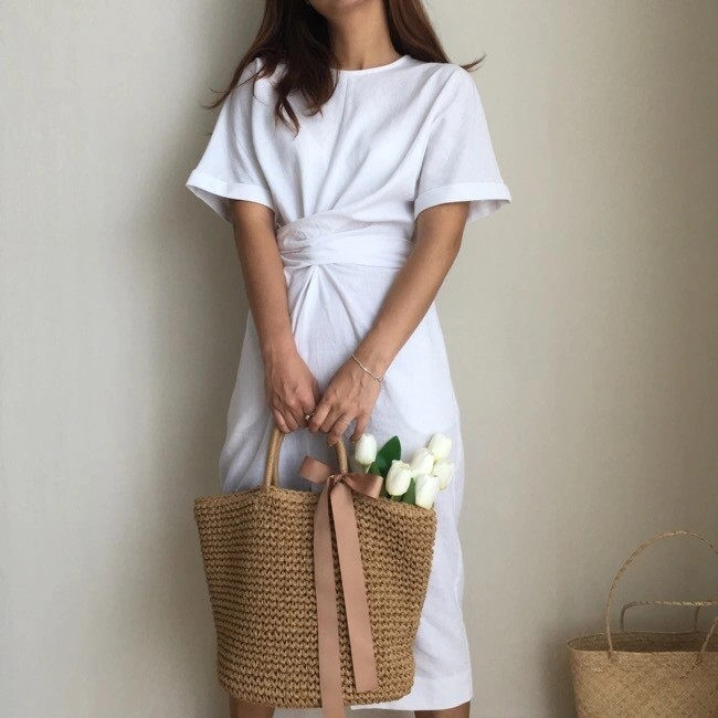 Women Fashion Dress Solid Color Pullover Short Sleeve T-Shirt Dress