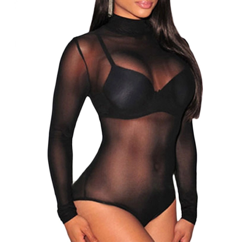 Sexy Tulle Seamless Charming Ladies Underwear Seductive Black Mesh See-Though Bodysuit