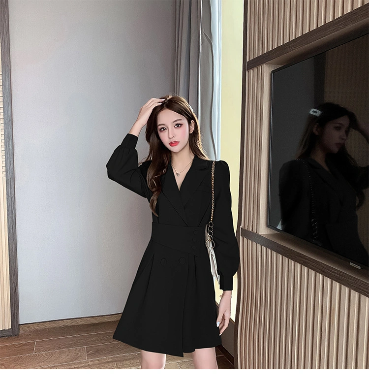 Ladies MIDI Black Jacket Blazer Dress Loose