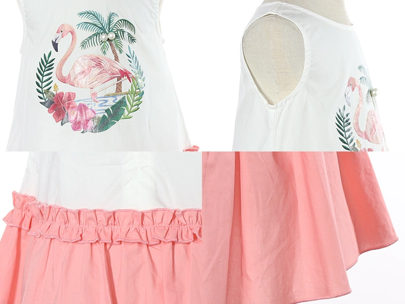 Sleeveless Casual Clothes Flamingo Prints Cute Summer Cotton Dresses for Kids Girl