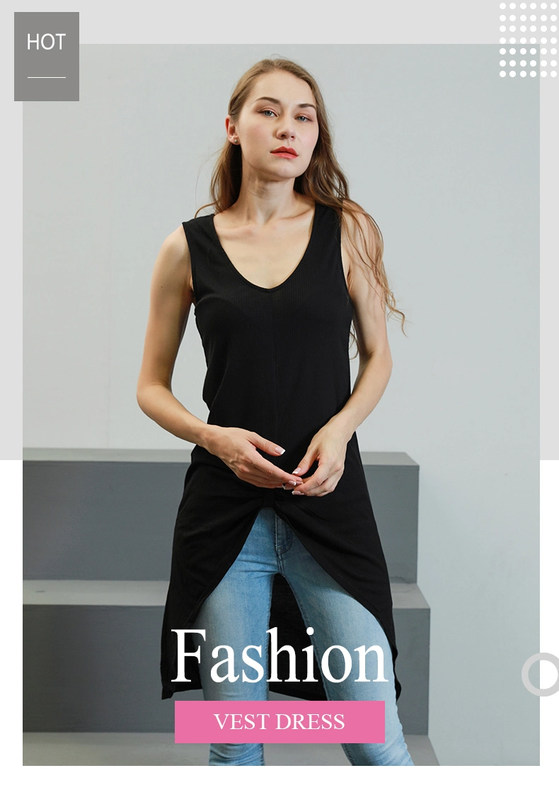 New in Stock Low Price Solid Color Pullover Commuter Black Slim Fit Sleeveless Knit Vest MIDI Dress