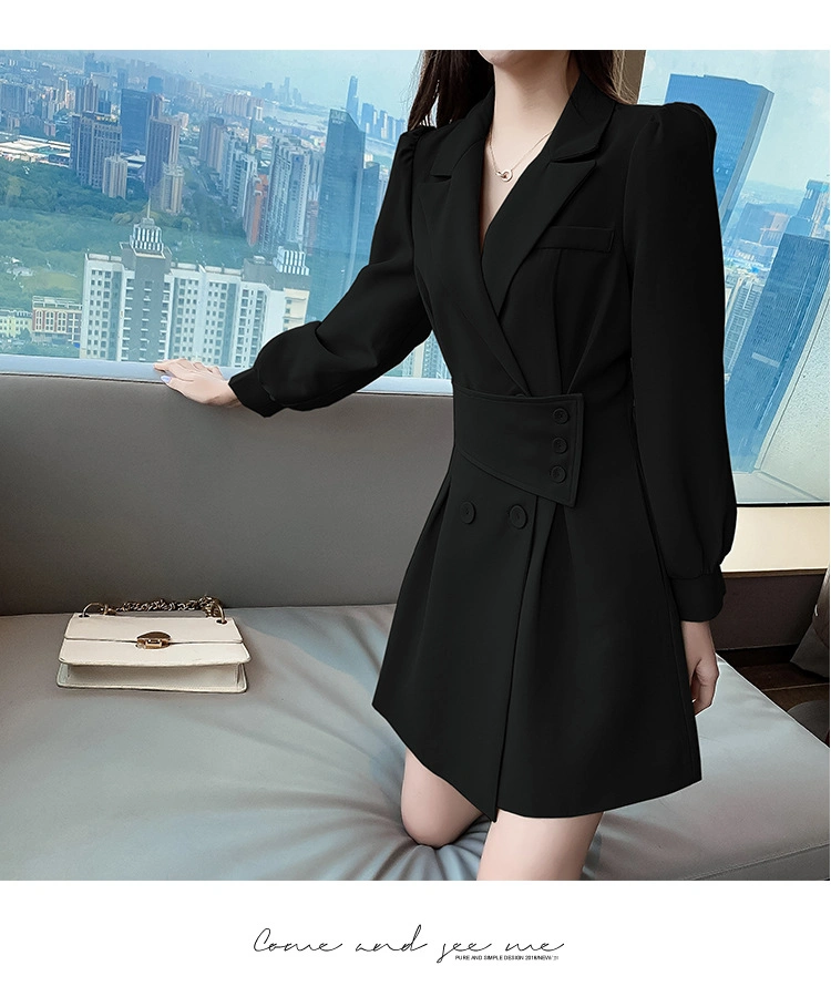 Ladies MIDI Black Jacket Blazer Dress Loose