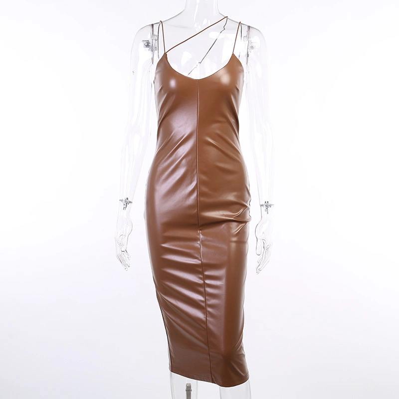 New Fashion Backless PU Women Dress Leather Mini Dress Club Party Dress