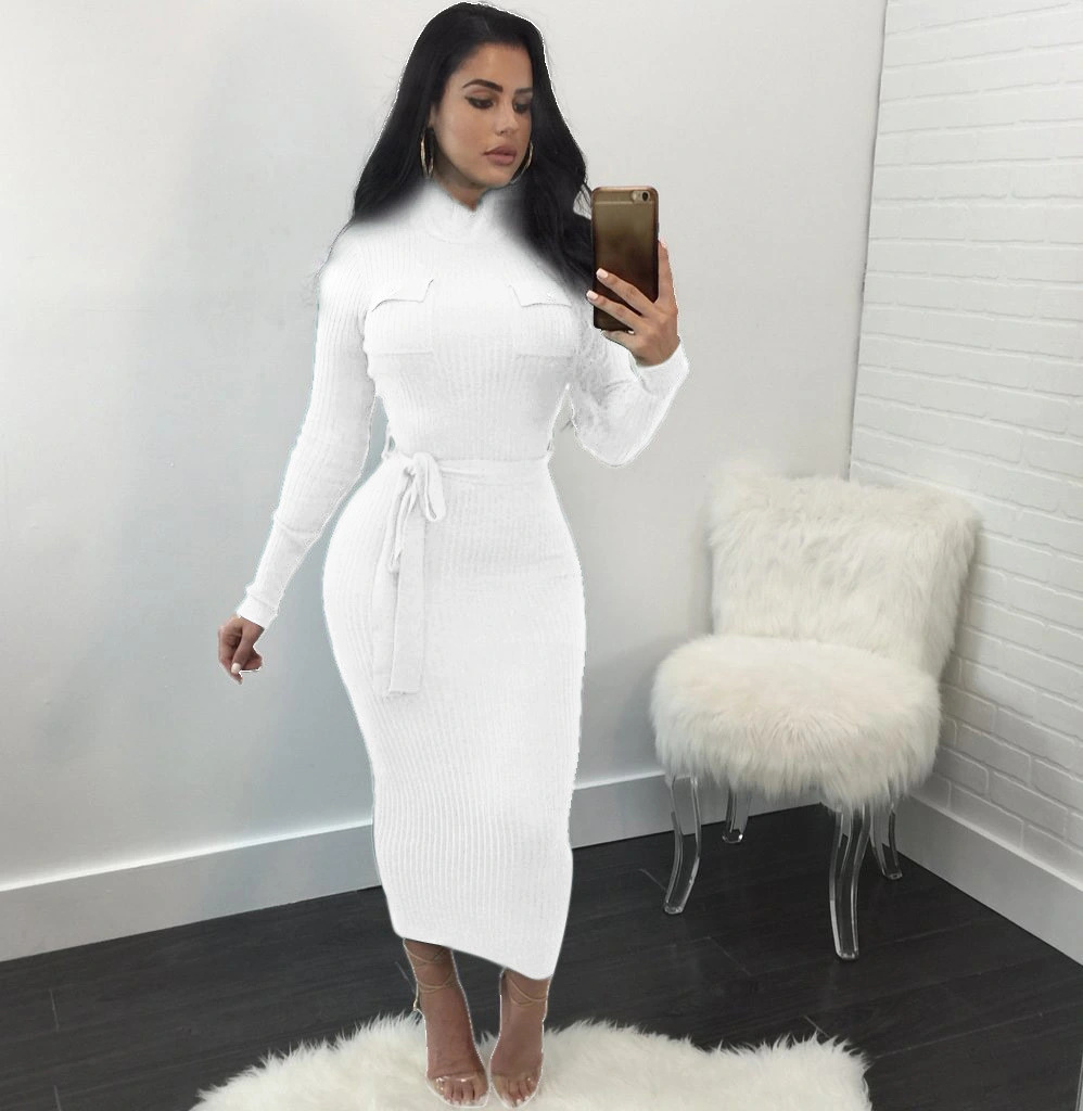 Winter Casual Women Long Sleeve Knitting Maxi Bodycon Dresses