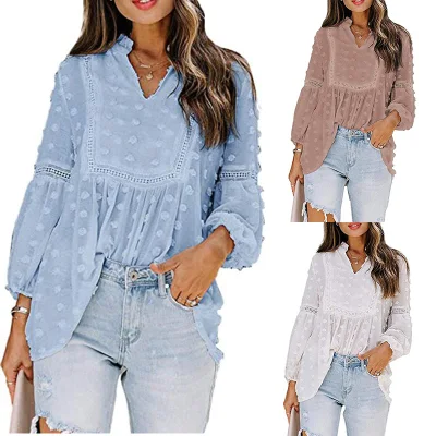 Eleganz und Raffinesse Bluse Ethnisches Blattwerk Langarm-Damenblusen und -Hemden