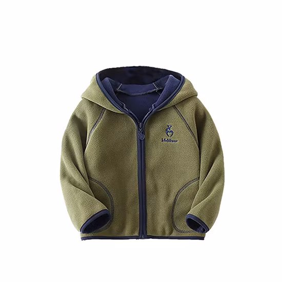 Kinder-Polarfleece-Jacke mit Kapuze, langärmeliger Mantel, Oberbekleidung mit Reißverschluss