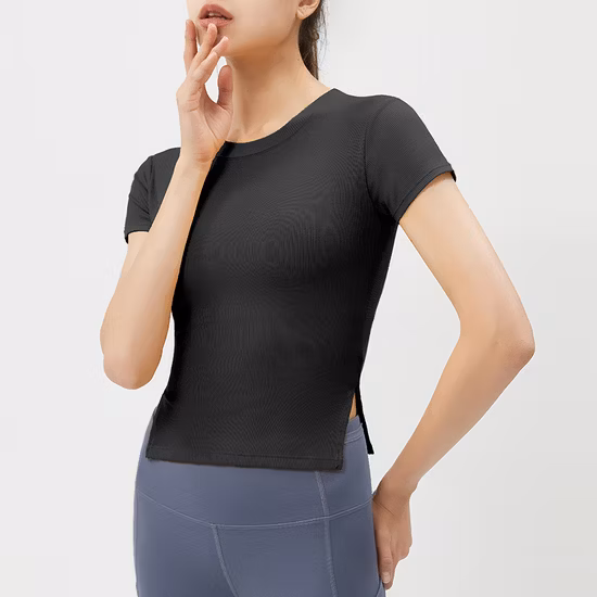 Hochwertige Sportmode-Bluse mit individuellem Logo, Fitness, professionelle Gymwear, Push-up-Dry-Fit-Damenhemd