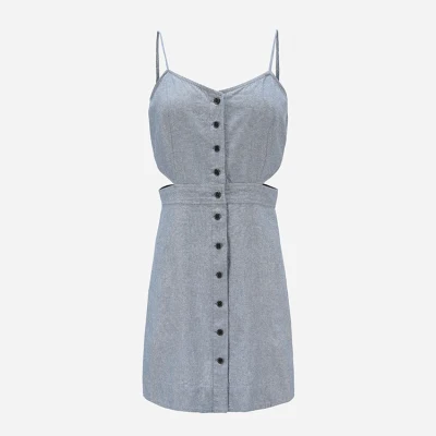 Hellblaues Chambray-Neckholder-Top, sexy Minikleid