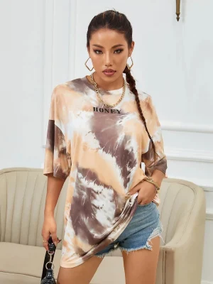 Damenmode Mädchen Tie Dye Letter Graphic T-Shirt Großhandel