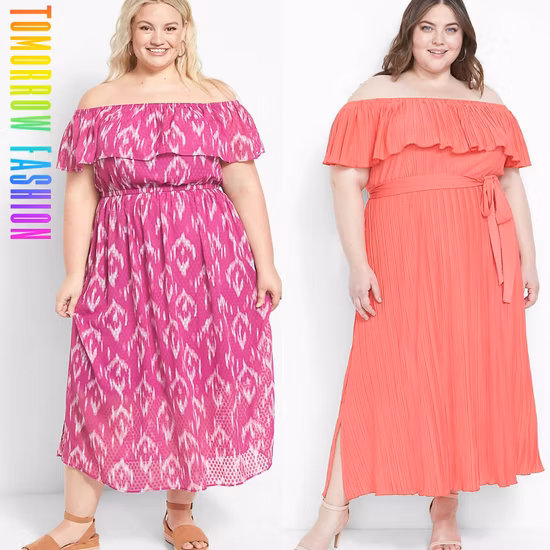 OEM China Bekleidungsfabrik Großhandel Mode Sommer kurze Ärmel elegante lange Damen Maxi Plissee MIDI-Kleidung Plus Size Damenkleid mit dehnbarem Jersey-Strick